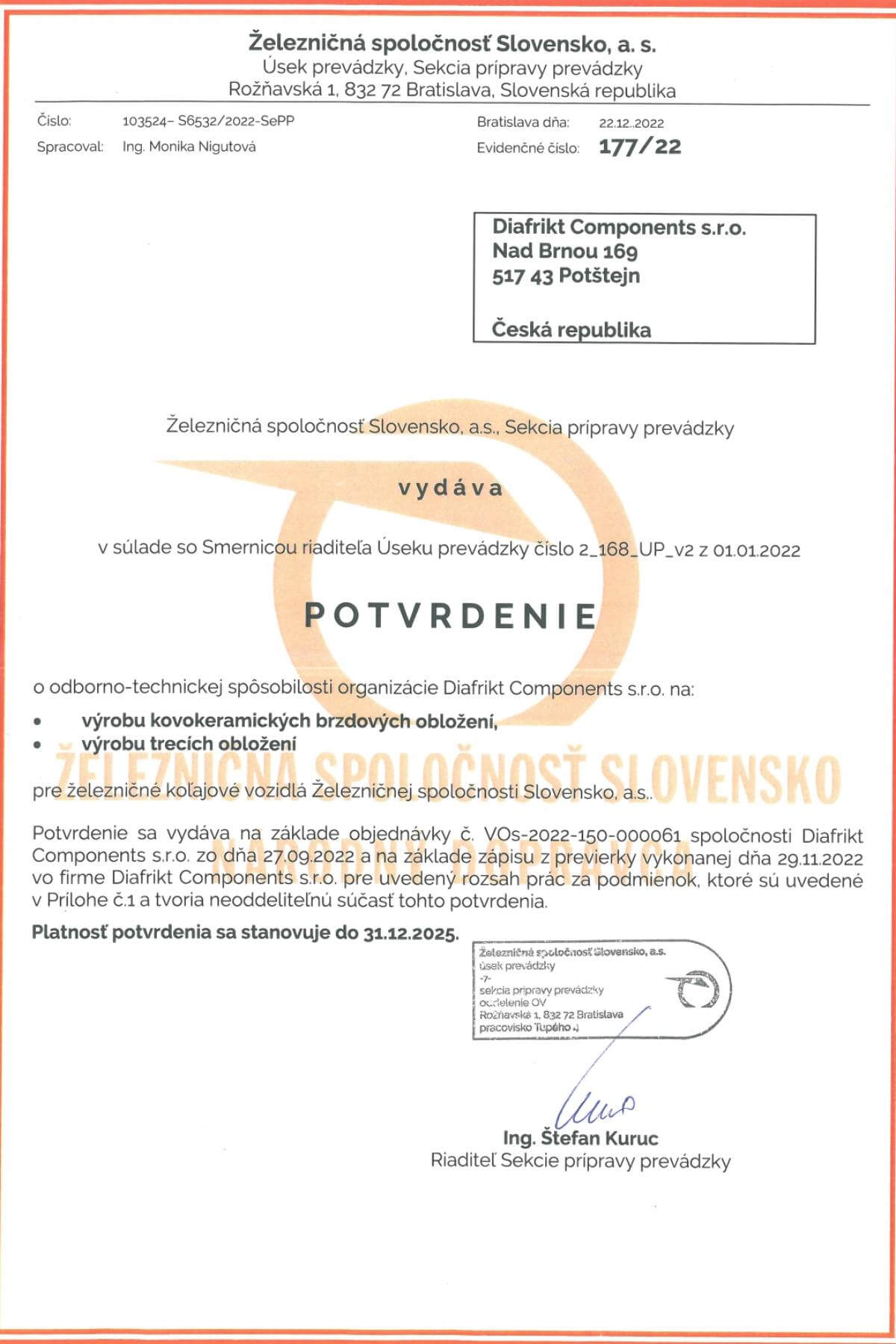 certifikát ZSSK